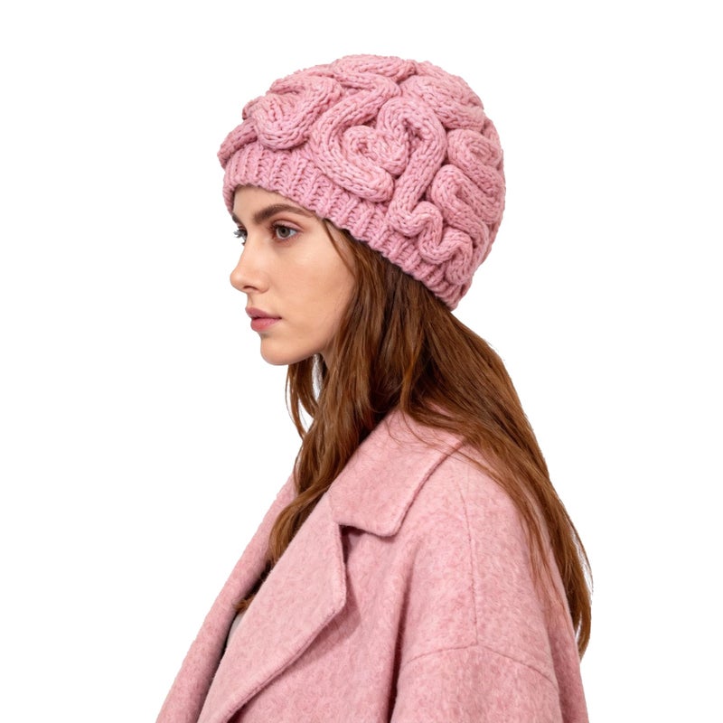 BIBITIME Unisex Handmade Knitted Brain Beanie Cap Halloween Hat Christmas Hats (Made to fit Average Adult, Pink) - Image 3